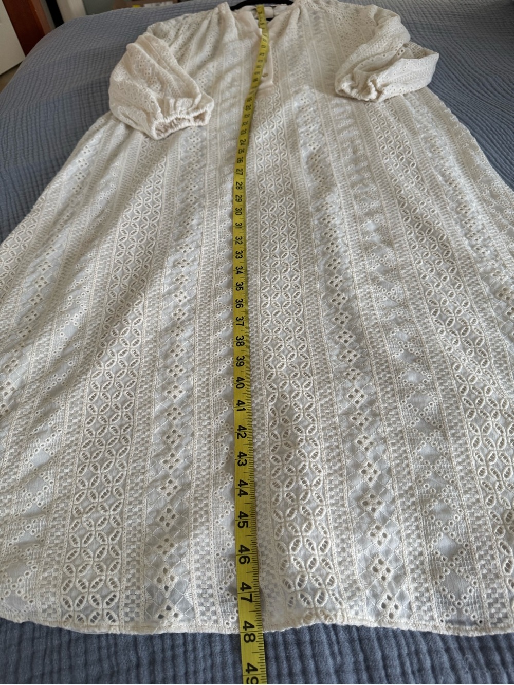 Zara Ivory Eyelet Embroidered Cotton Maxi Dress Size S - Picture 7 of 9